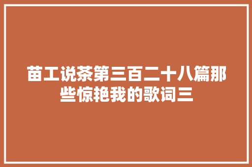 苗工说茶第三百二十八篇那些惊艳我的歌词三