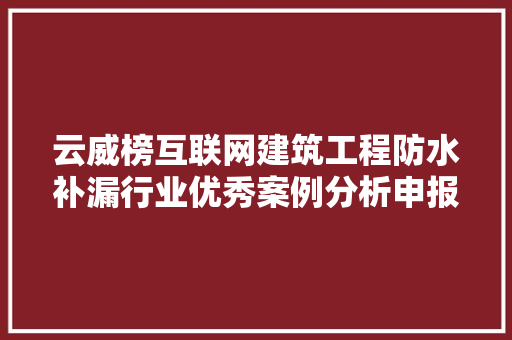 云威榜互联网建筑工程防水补漏行业优秀案例分析申报第
