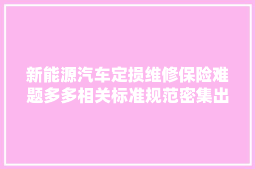 新能源汽车定损维修保险难题多多相关标准规范密集出台