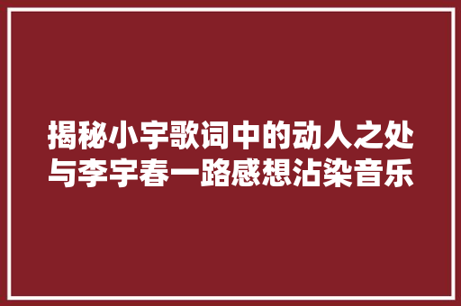 揭秘小宇歌词中的动人之处与李宇春一路感想沾染音乐的温度