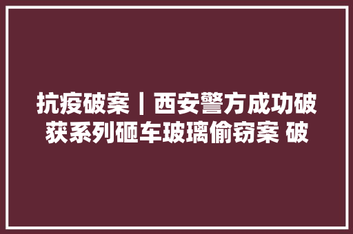 抗疫破案｜西安警方成功破获系列砸车玻璃偷窃案 破案23起