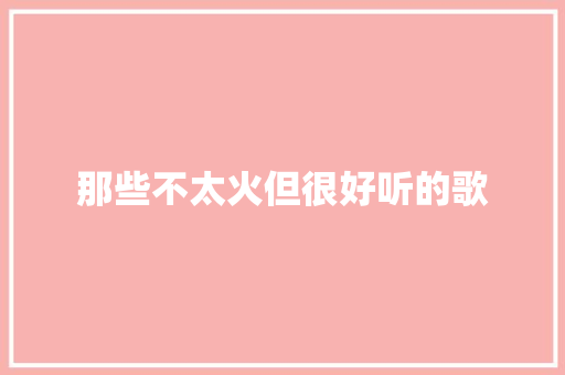 那些不太火但很好听的歌