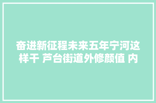 奋进新征程未来五年宁河这样干 芦台街道外修颜值 内提品格 提升庶平易近幸福指数