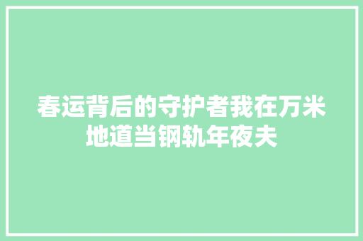 春运背后的守护者我在万米地道当钢轨年夜夫