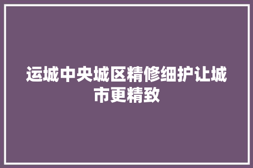 运城中央城区精修细护让城市更精致