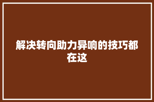解决转向助力异响的技巧都在这 汽车知识
