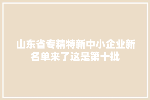 山东省专精特新中小企业新名单来了这是第十批