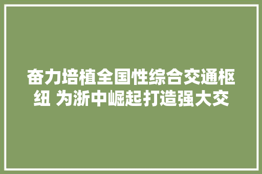 奋力培植全国性综合交通枢纽 为浙中崛起打造强大交通引擎
