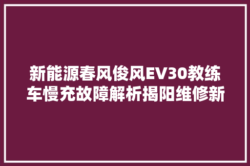 新能源春风俊风EV30教练车慢充故障解析揭阳维修新能源