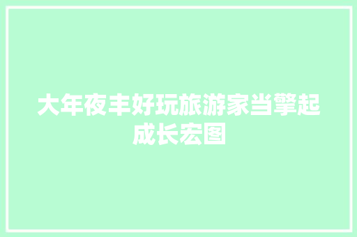 大年夜丰好玩旅游家当擎起成长宏图