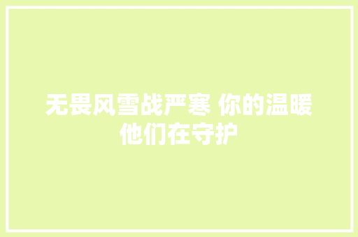 无畏风雪战严寒 你的温暖他们在守护