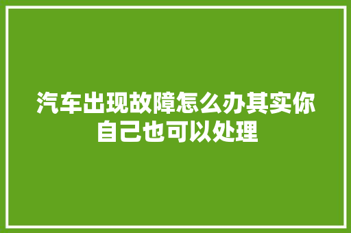 汽车出现故障怎么办其实你自己也可以处理