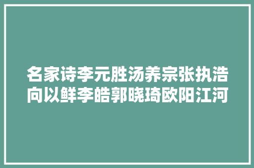 名家诗李元胜汤养宗张执浩向以鲜李皓郭晓琦欧阳江河梁平