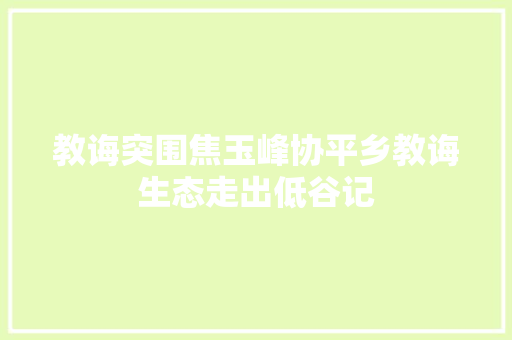 教诲突围焦玉峰协平乡教诲生态走出低谷记
