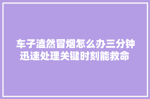 车子溘然冒烟怎么办三分钟迅速处理关键时刻能救命