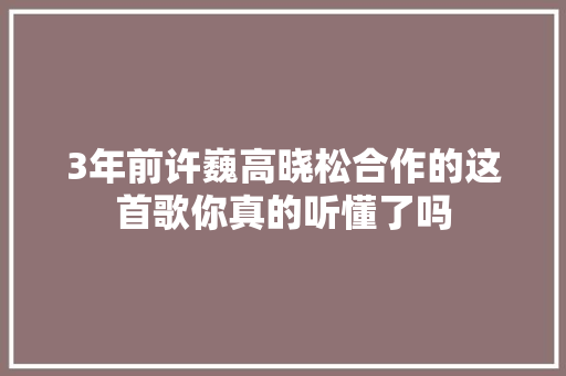3年前许巍高晓松合作的这首歌你真的听懂了吗
