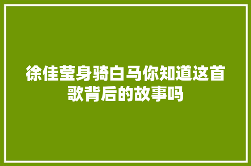 徐佳莹身骑白马你知道这首歌背后的故事吗