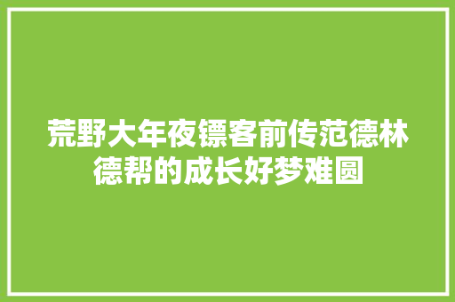 荒野大年夜镖客前传范德林德帮的成长好梦难圆