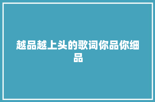 越品越上头的歌词你品你细品