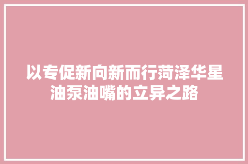 以专促新向新而行菏泽华星油泵油嘴的立异之路