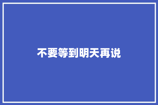 不要等到明天再说