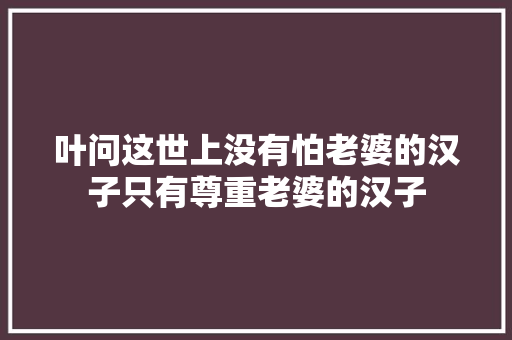 叶问这世上没有怕老婆的汉子只有尊重老婆的汉子