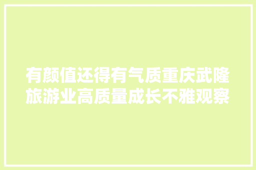 有颜值还得有气质重庆武隆旅游业高质量成长不雅观察