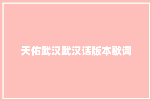 天佑武汉武汉话版本歌词