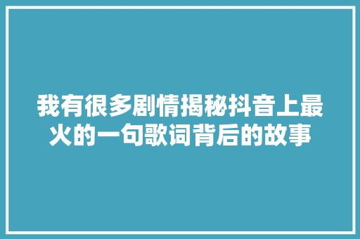 我有很多剧情揭秘抖音上最火的一句歌词背后的故事