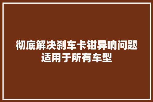 彻底解决刹车卡钳异响问题适用于所有车型