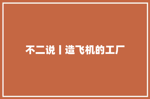 不二说丨造飞机的工厂