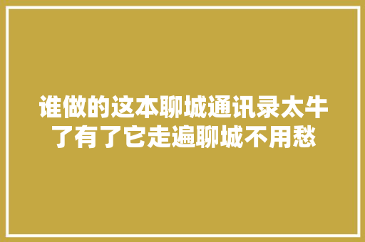 谁做的这本聊城通讯录太牛了有了它走遍聊城不用愁