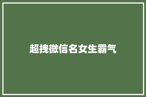 超拽微信名女生霸气