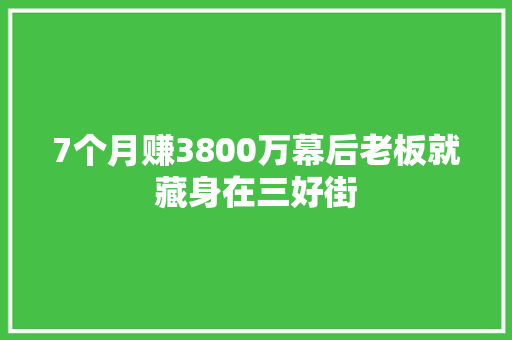 7个月赚3800万幕后老板就藏身在三好街