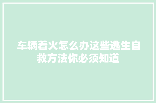 车辆着火怎么办这些逃生自救方法你必须知道