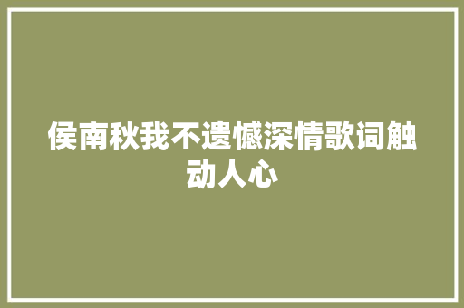 侯南秋我不遗憾深情歌词触动人心