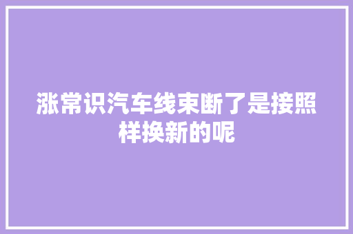 涨常识汽车线束断了是接照样换新的呢