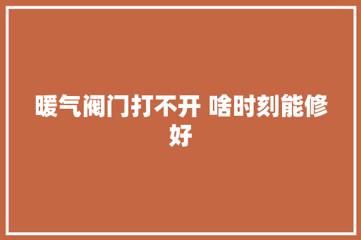 暖气阀门打不开 啥时刻能修好