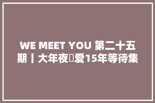 WE MEET YOU 第二十五期丨大年夜塚爱15年等待集大年夜成的爱
