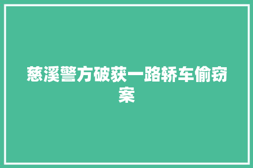 慈溪警方破获一路轿车偷窃案