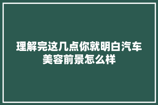 理解完这几点你就明白汽车美容前景怎么样
