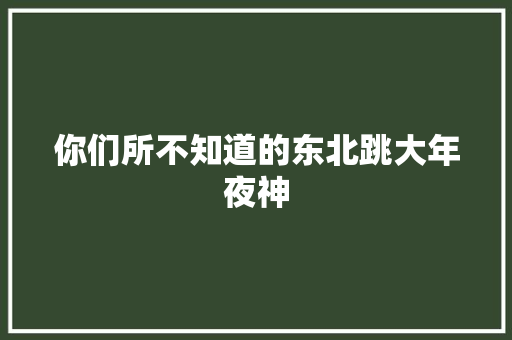 你们所不知道的东北跳大年夜神