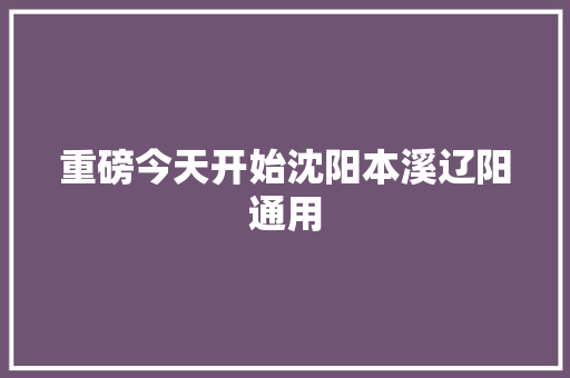 重磅今天开始沈阳本溪辽阳通用