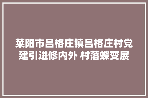 莱阳市吕格庄镇吕格庄村党建引进修内外 村落蝶变展新颜