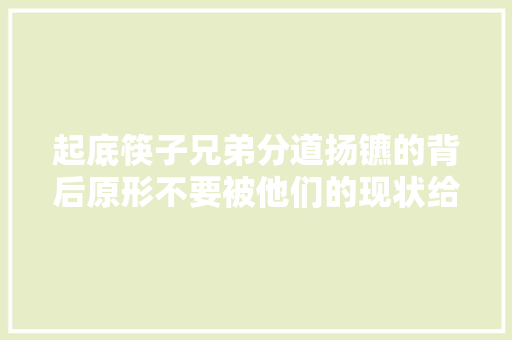 起底筷子兄弟分道扬镳的背后原形不要被他们的现状给骗了