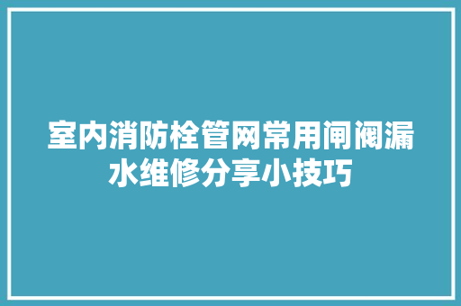 室内消防栓管网常用闸阀漏水维修分享小技巧