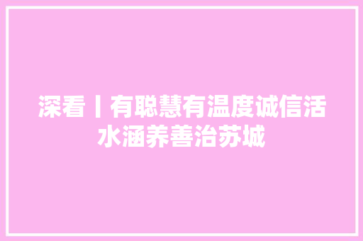 深看丨有聪慧有温度诚信活水涵养善治苏城