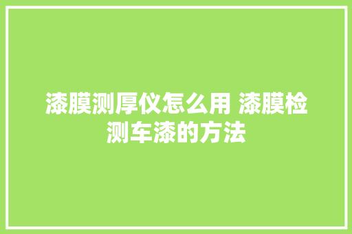 漆膜测厚仪怎么用 漆膜检测车漆的方法