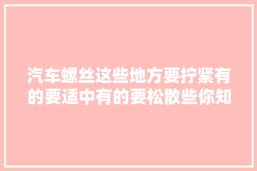 汽车螺丝这些地方要拧紧有的要适中有的要松散些你知道吗