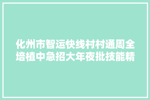 化州市智运快线村村通周全培植中急招大年夜批技能精英